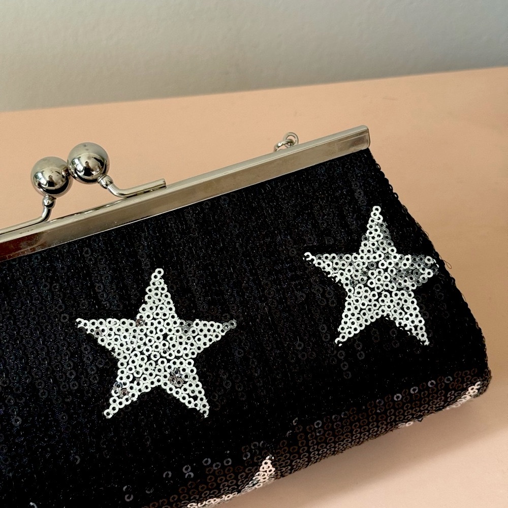 Vintage Constellation Silver Sequin Clutch Bag